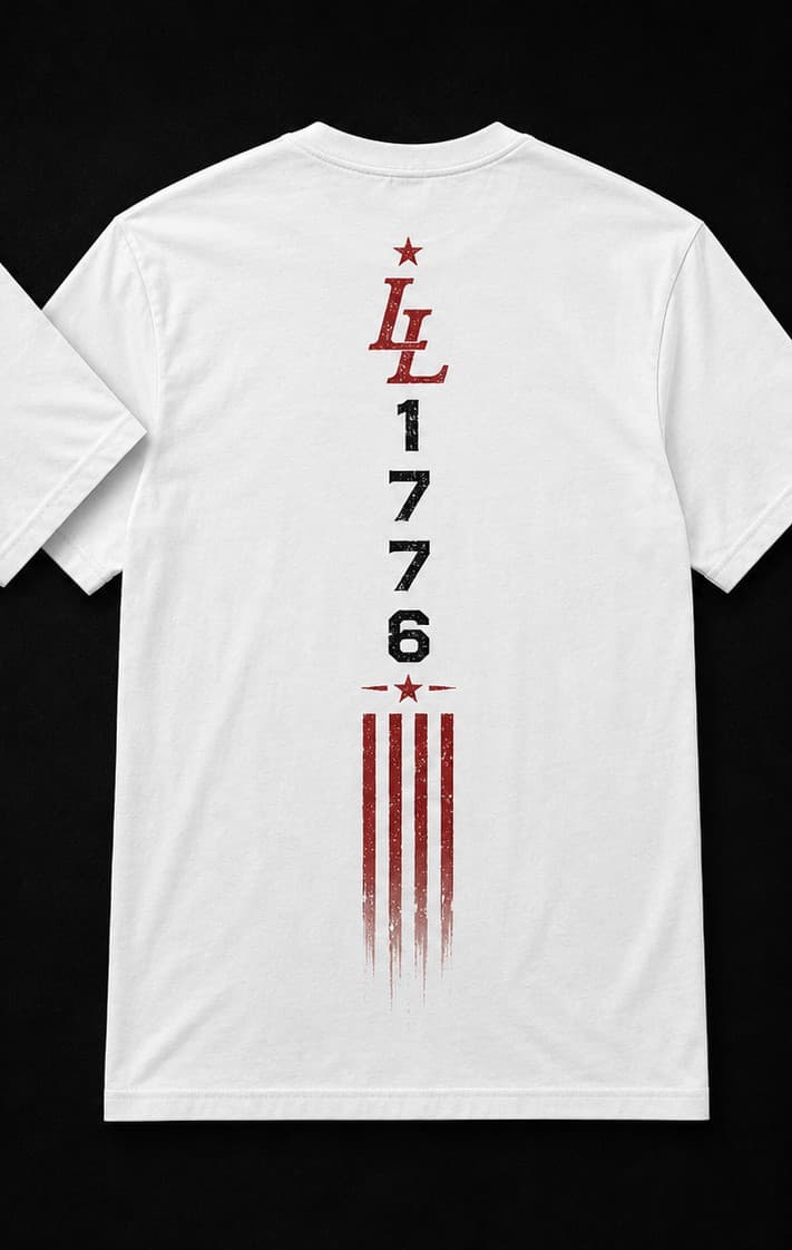 Back of the Reps for the Republic Tee: LL 1776 vertical spine print